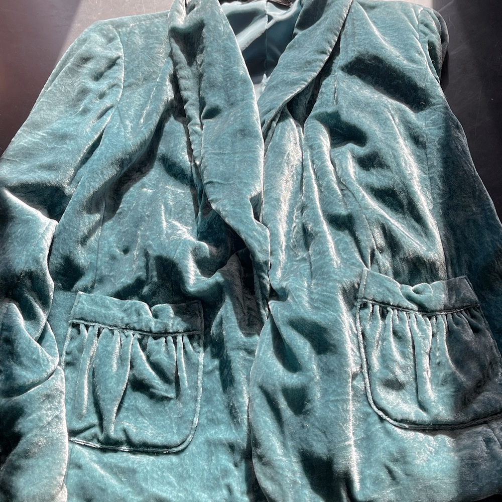 Dusty teal blue/green velvet blazer